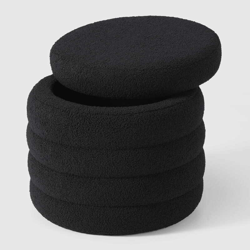 WestinTrends Mid-Century Modern Faux Sherpa Round Storage Ottoman image number 2