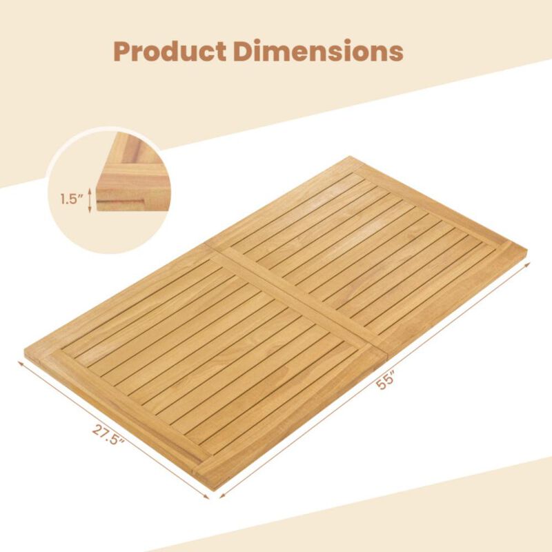 Hivvago Indoor Outdoor Teak Wood Slatted Tabletop Panel Board Split in 2 Square