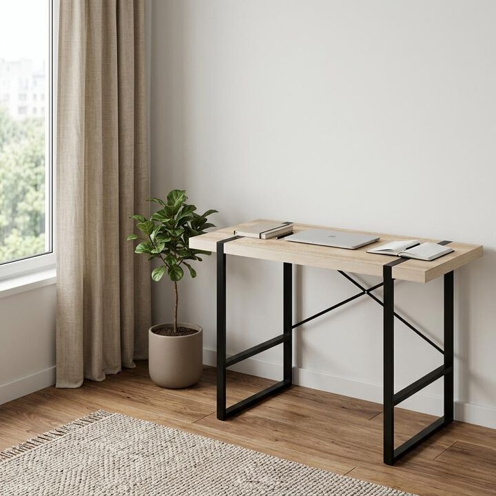 HomeRoots 49" Natural and Black Computer Desk