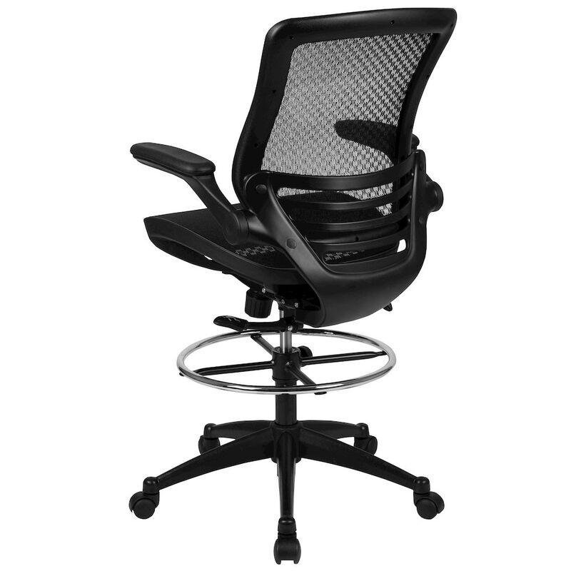 Flash Furniture Mid-Back Transparent Black Mesh Drafting Chair with Black Frame and Flip-Up Arms image number 3