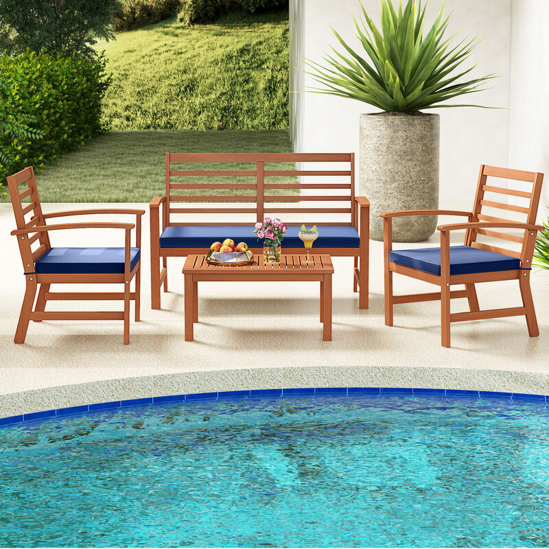 4 Pieces Outdoor Furniture Set with Stable Acacia Wood Frame image number 1