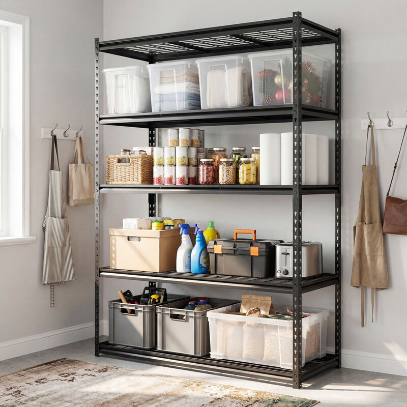 Set of 3 Heavy-Duty 5-Tier Metal Shelves with Adjustable Wire Racks for Storage image number 5