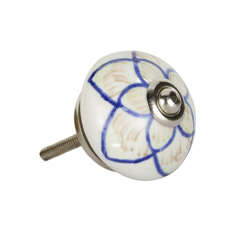 HomeRoots Set of Eight Blue And Cream Ceramic And Metal Drawer Pull Knobs image number 2
