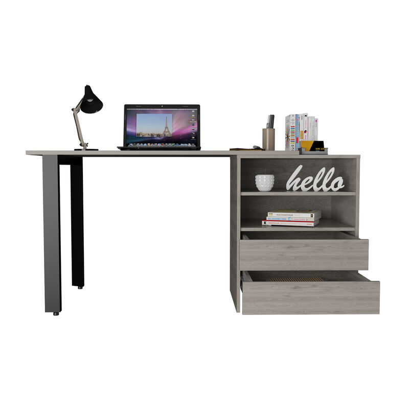 DEPOT E-SHOP Austral 120 Writing Desk, Two Legs, Two Drawers, Two Shelves, Light Gray