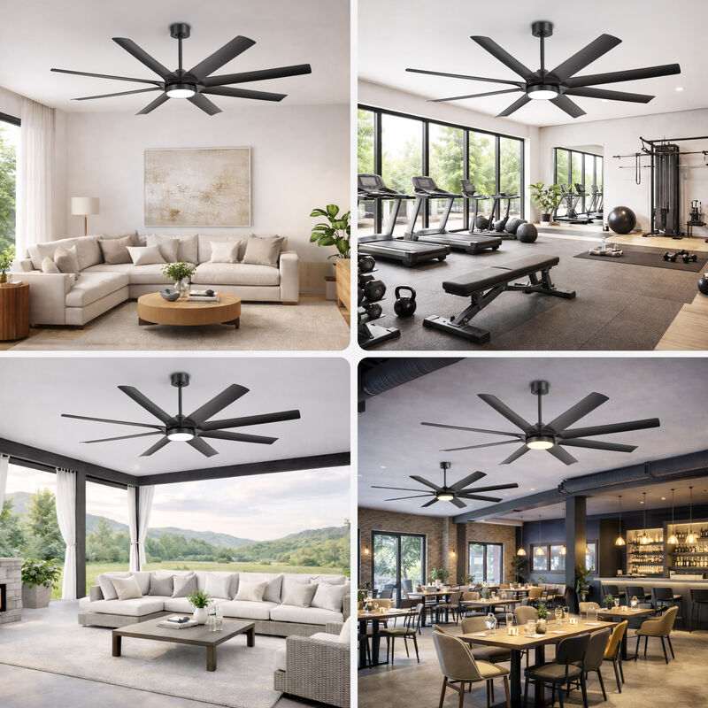 Breezary 72 Inch LED Ceiling Fan with Light,8 Blade, Remote Control, 6 Speeds, Quiet Indoor Fan image number 6