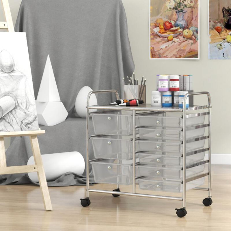 Hivvago 9-Drawer Rolling Storage Cart with Colorful Drawers and Metal Frame