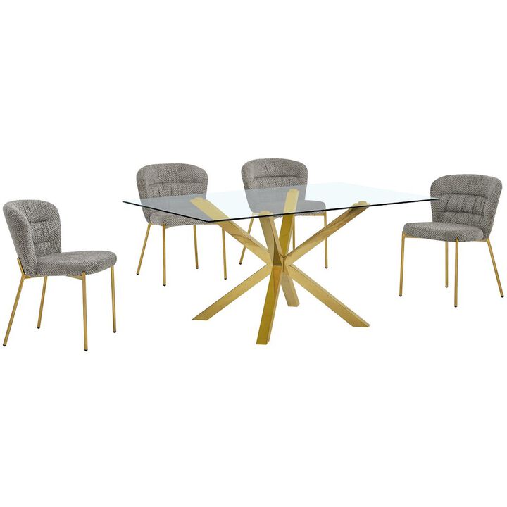 Best Quality Furniture Rectangle Tempered Glass Dining Table With 4 Grey Side Chairs