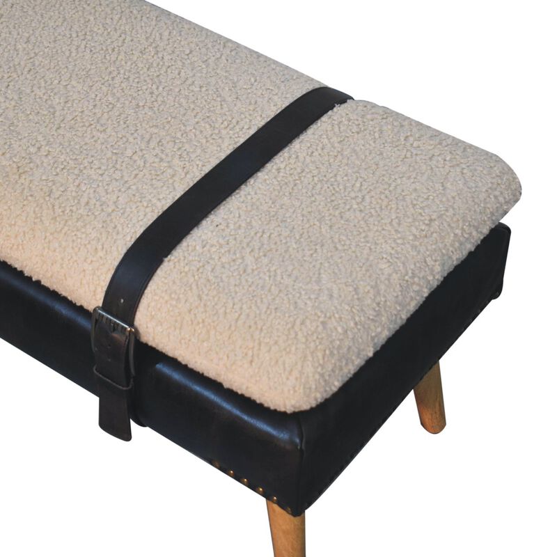 Boucle Buffalo Hide Black Leather Bench