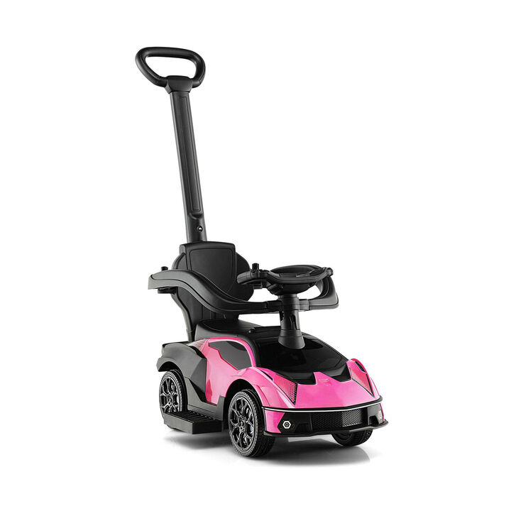 3 in 1 Push Ride On Toy Car with Handle and Guardrail for Toddlers