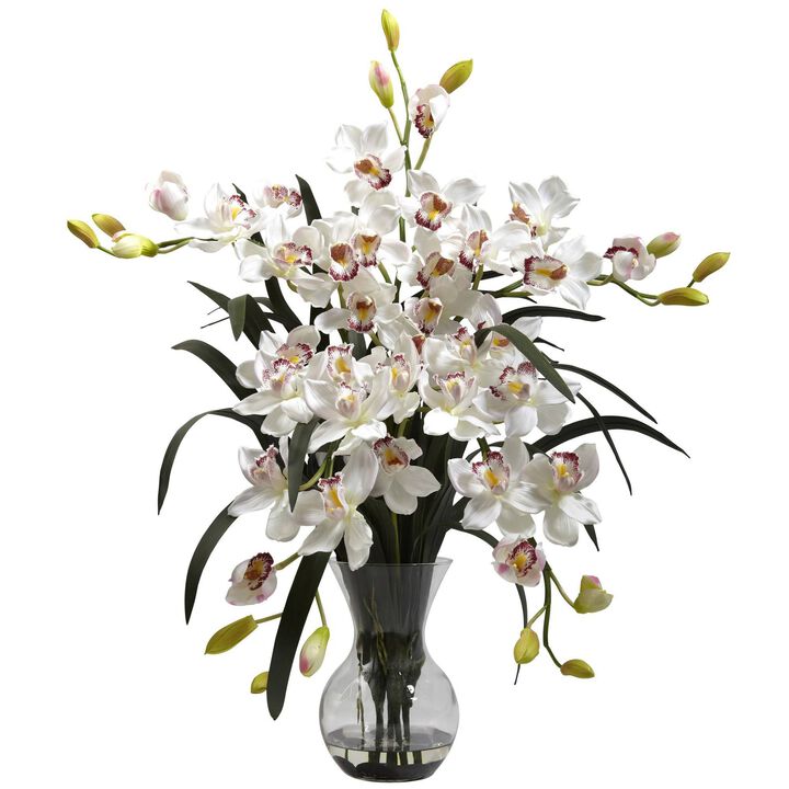 Nearly Natural Large Cymbidium w/Vase Arrangement White