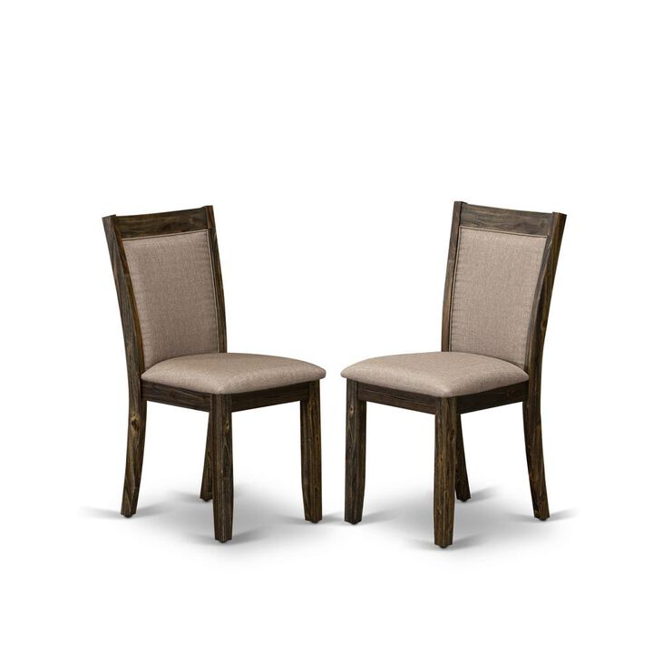 MZC7T16 Kitchen Chairs Set of 2 - Dark Khaki Linen Fabric Seat and High Chair Back - Distressed Jacobean Finish (SET OF 2)