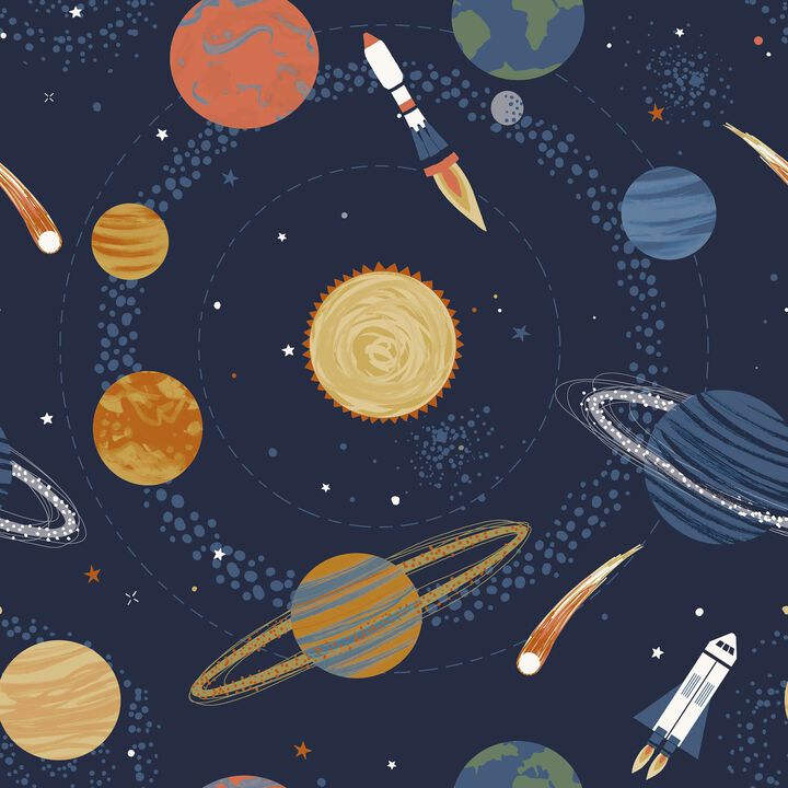 Kids and Teens Solar System Blue Wallpaper G78597