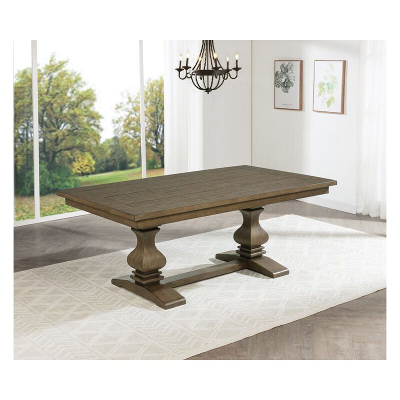 Best Quality Furniture 7 Piece Traditional Dining Set With Grey Side Chairs