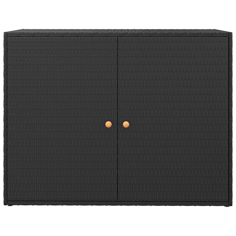 Outdoor Storage Cabinet, Solid Acacia Wood, 39 Inch Black PE Rattan - Benzara