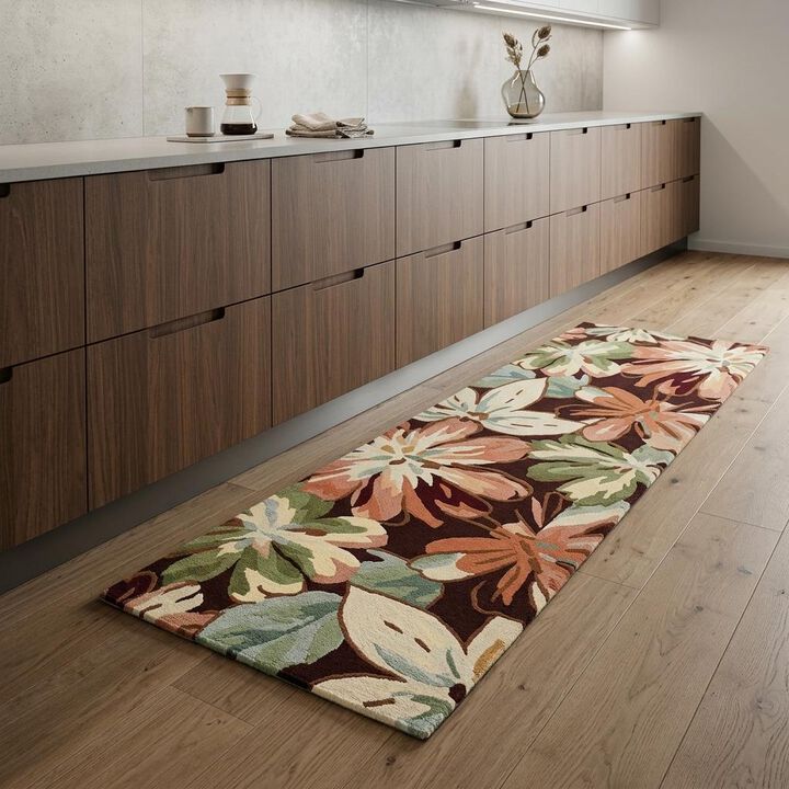 HomeRoots Botanical Leaves Hand Carved Handmade Runner Rug