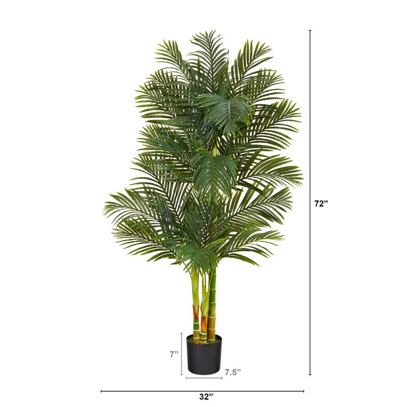 Hivvago 6 Feet Triple Stalk Golden Cane Artificial Palm Tree