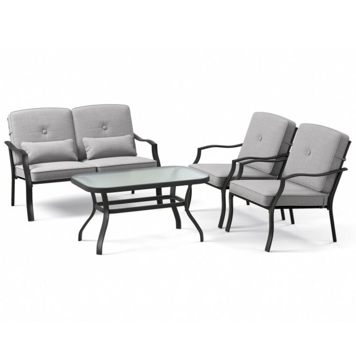 Hivvago 4 Pieces Outdoor Conversation Set with Seat Back Cushions and Waist Pillows