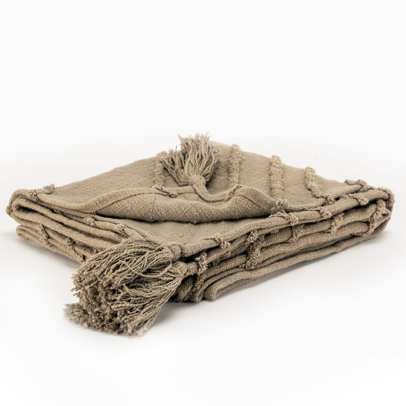 HomeRoots 50" X 60" Brown Cotton Woven Geometric Throw Blanket with Tassels image number 0