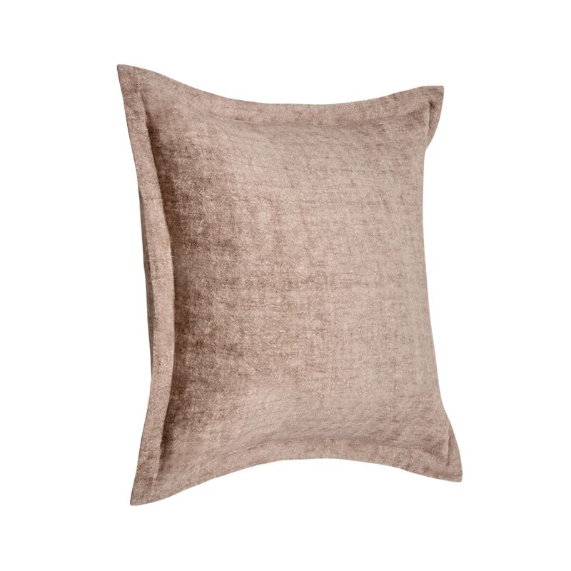 Pixie Throw Pillow, Self Flange, 22 Inch Light Brown Cotton Linen - Benzara
