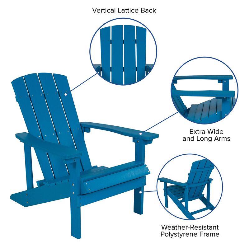 Flash Furniture Charlestown Commercial Grade Indoor/Outdoor Adirondack Chair, Weather Resistant Durable Poly Resin Deck and Patio Seating, Blue