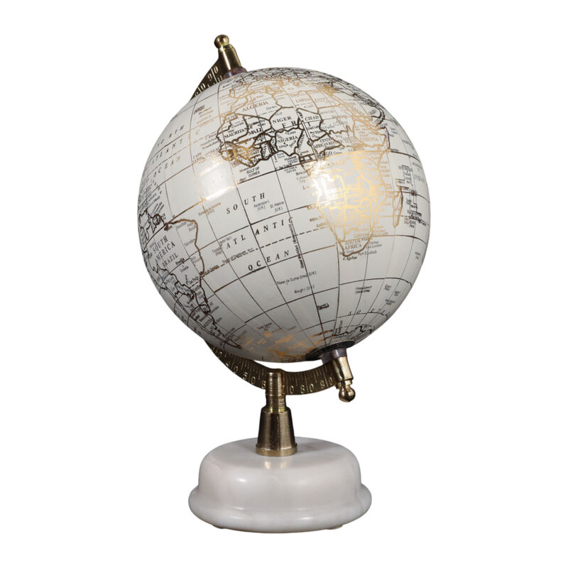 10x7" Globe On Marble Base, White/gold image number 1