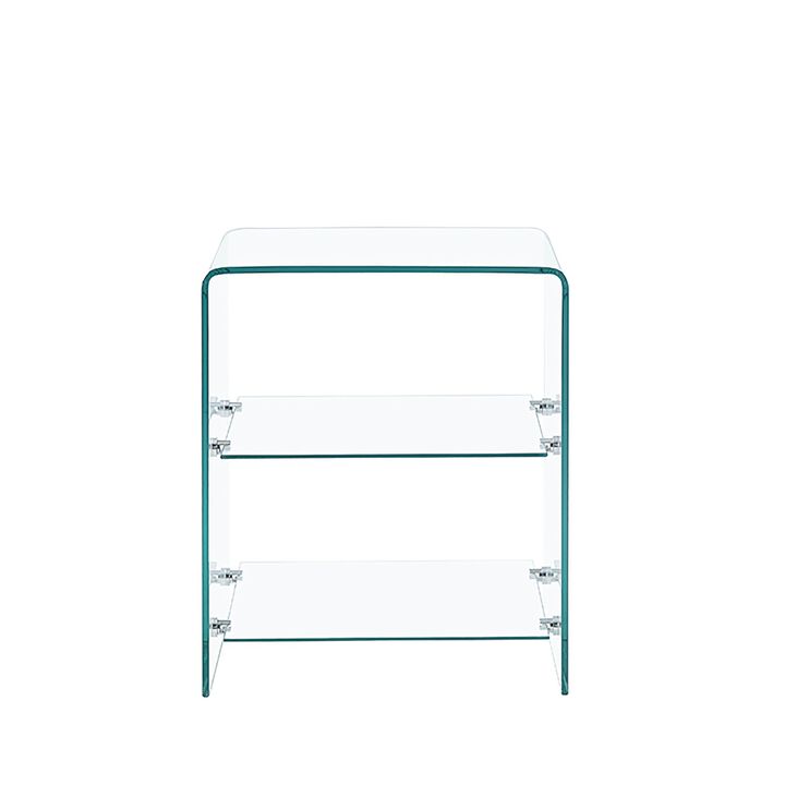 HomeRoots 18" Clear Glass Floor Shelf End Table With Two Shelves