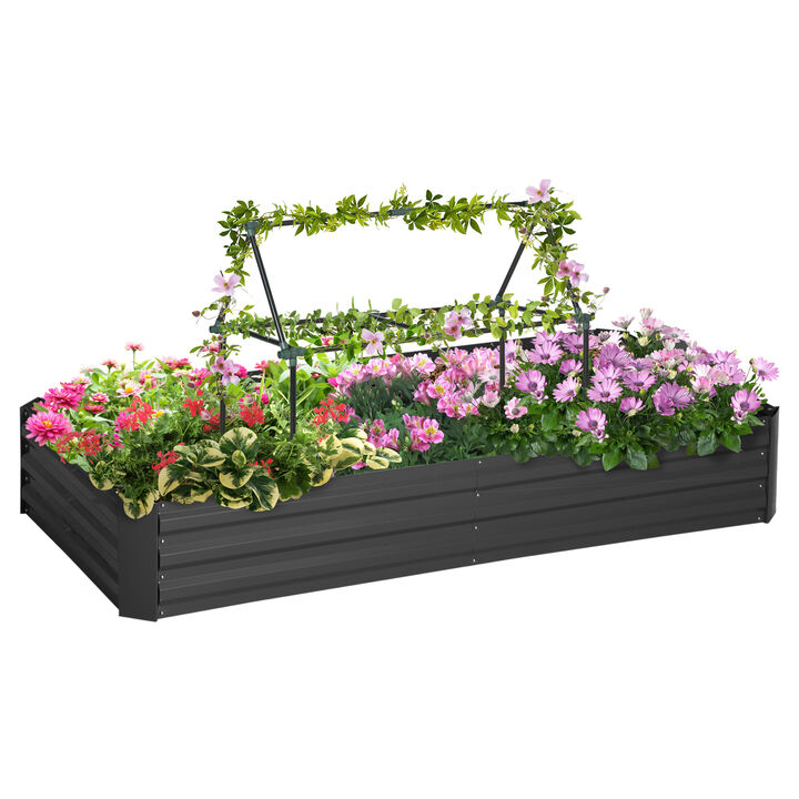 Outsunny Raised Garden Bed, 5.9' x 3' x 1' Large Metal Planter Box with 2 Trellis Tomato Cages, for Climbing Vines, Vegetables, Flowers, Black