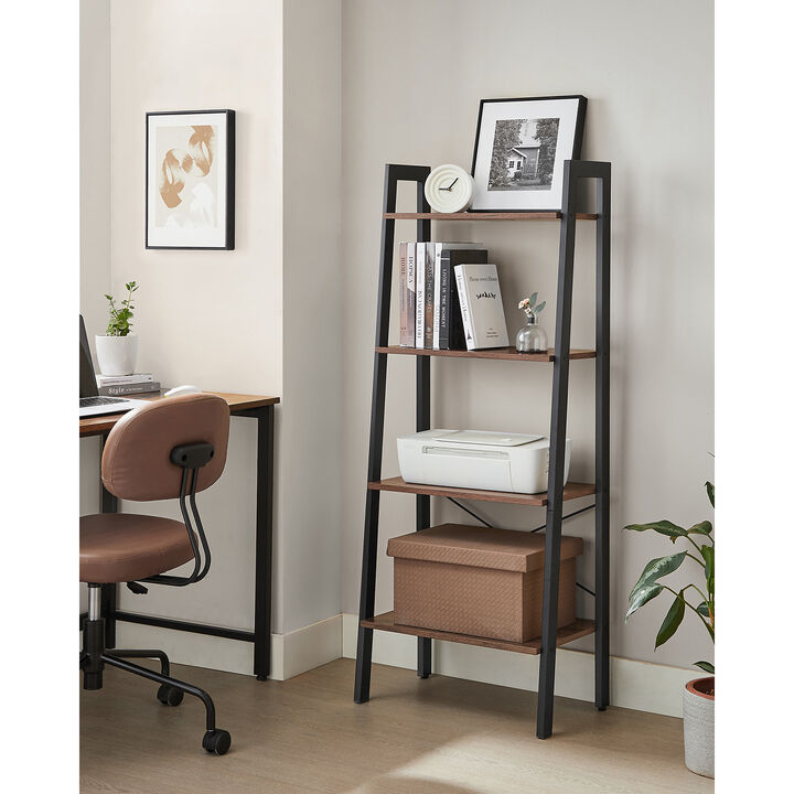 4 Tier Ladder Shelf with Steel Frame Industrial Storage Rack