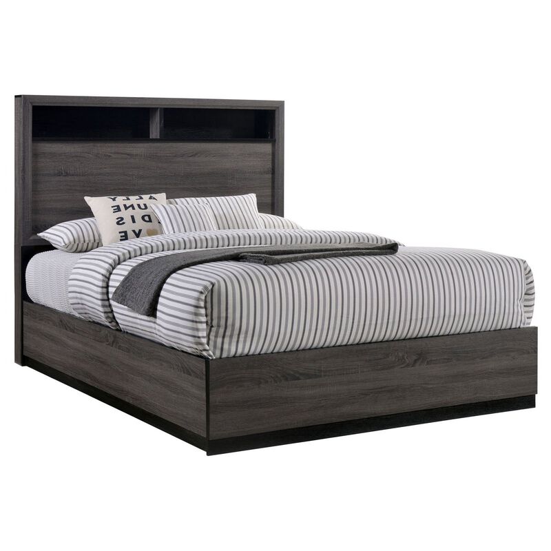 3pc King Bedroom Set, Gray, Black Wood, 2 Nightstands image number 4