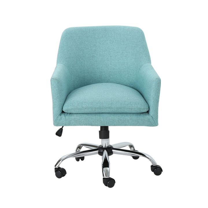 Heza Rolling Swivel Office Chair, Light Blue Fabric, Chrome Metal - Benzara