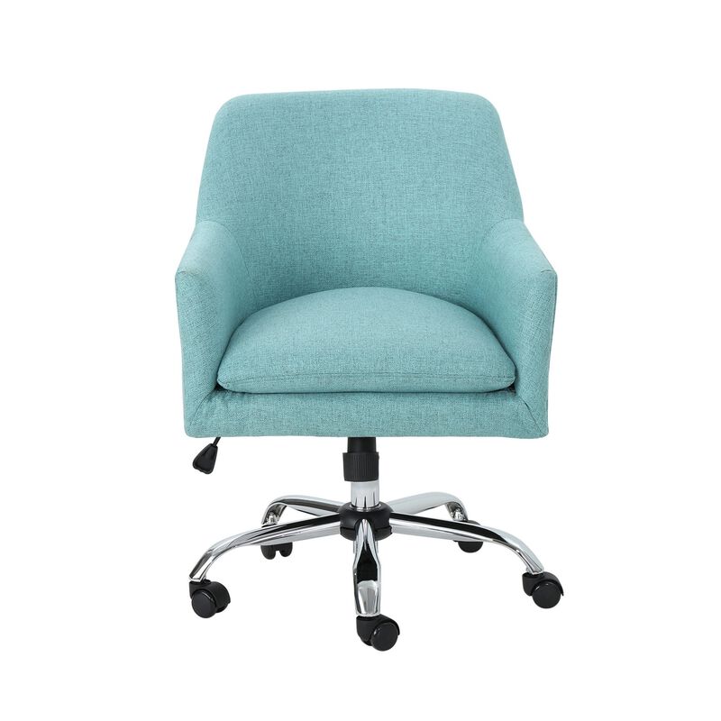 Heza Rolling Swivel Office Chair, Light Blue Fabric, Chrome Metal - Benzara