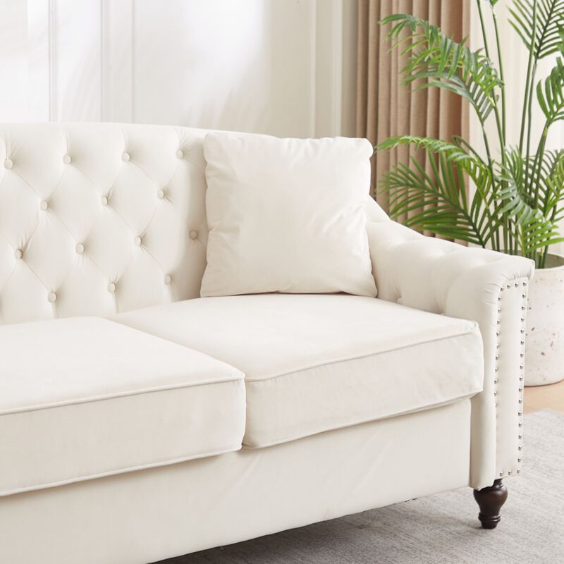 Snump 82" Velvet Chesterfield Sofa image number 7