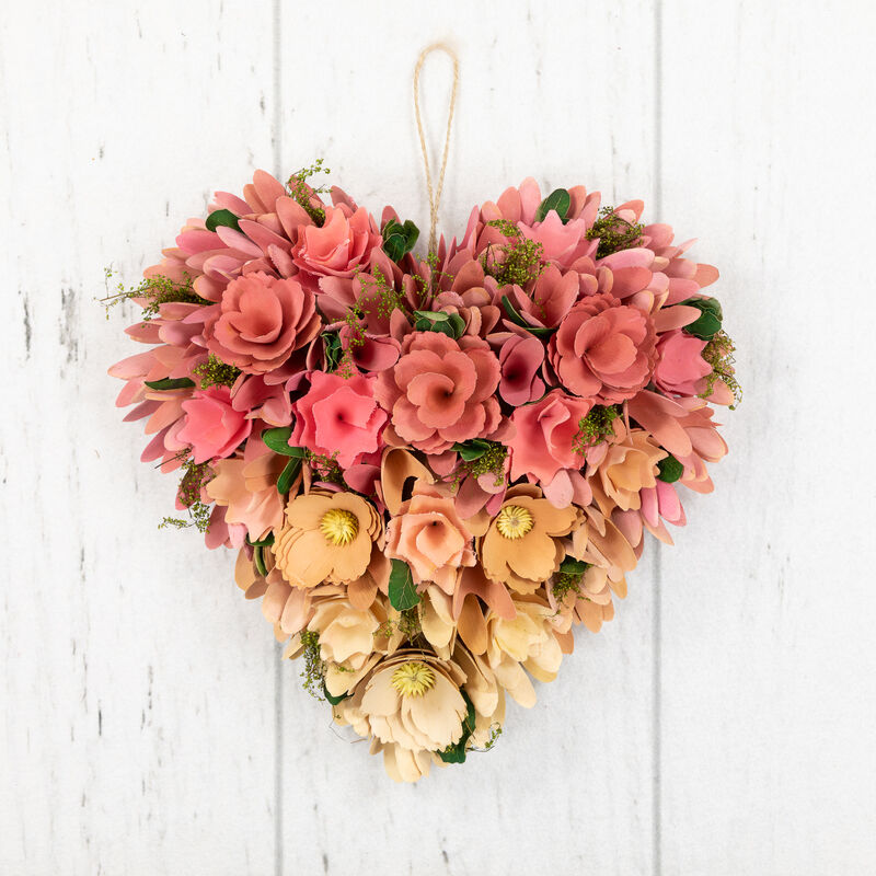 Mixed Floral and Foliage Artificial Valentine's Day Heart Wreath - 12.25" - Pink and Yellow image number 4