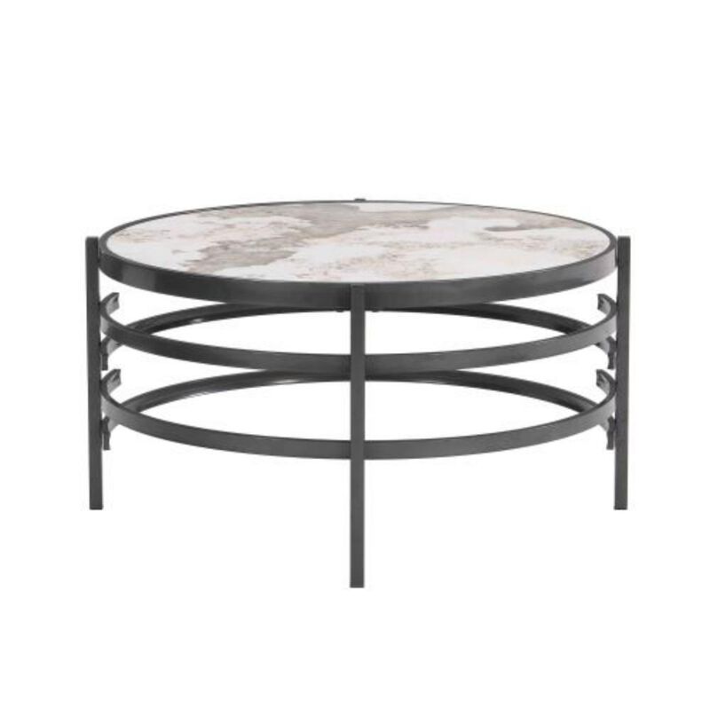 32.48'' Round Coffee Table With Sintered Stone Top&Sturdy Metal Frame, Modern Coffee Table for Living Room, Darker Gray image number 0