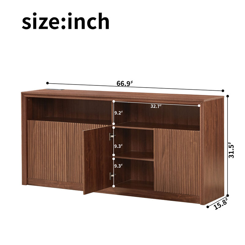 Zegtu 67" Wooden Sideboard LED Light Strip image number 4