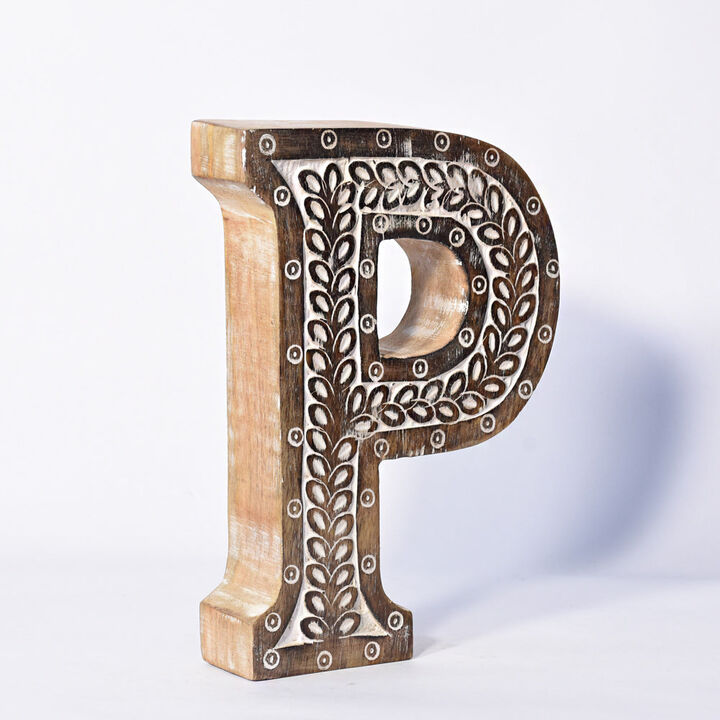 Vintage Natural Handmade Eco-Friendly "P" Alphabet Letter Block For Wall Mount & Table Top Décor