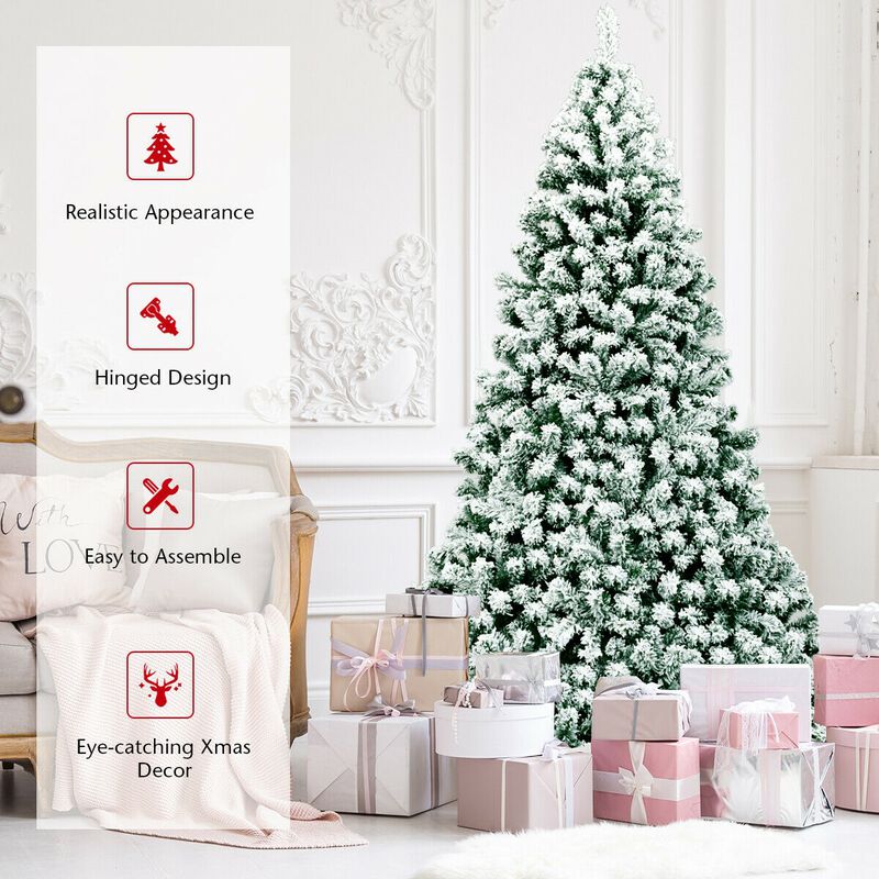 Pre-Lit Premium Snow Flocked Hinged Artificial Christmas Tree with 550 Lights
