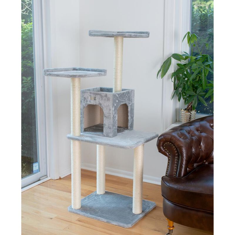Armarkat 57-Inch Real Wood Cat Tree In Silver Gray With Two-Door Condo