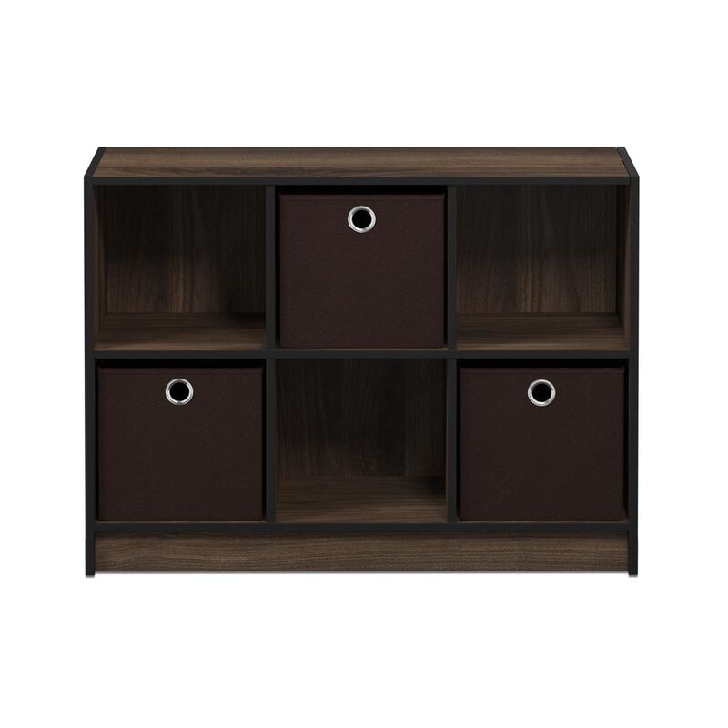 Furinno 99940 Basic 3x2 Bookcase Storage w/Bins, Columbia Walnut/Dark Brown