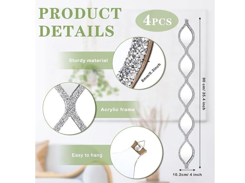 Teardrop Wall Mirror Set &ndash; 4 Silver Rustic Diamond Decor Pieces