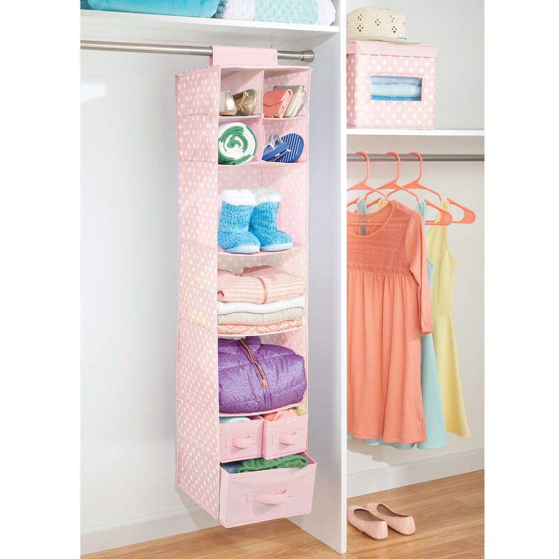 mDesign Fabric Nursery Hanging Organizer - 7 Shelves/3 Drawers