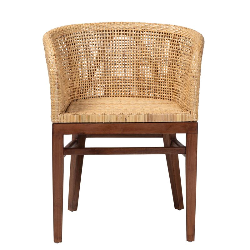 bali & pari Papua Modern Bohemian Natural Rattan and Walnut Brown Acacia Wood Dining Chair