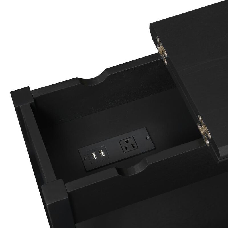 Convenience Concepts American Heritage Flip Top End Table With Charging Station, Black