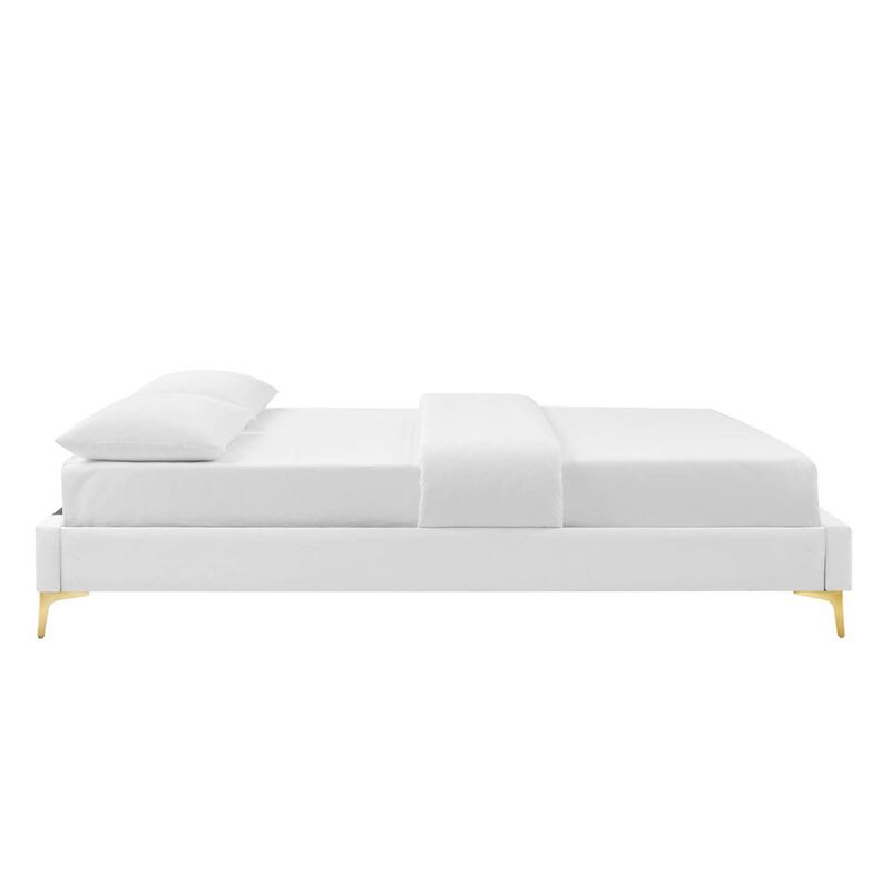 Modway Gwyneth Tufted Performance Velvet Twin Platform Bed in White with Gold Metal Legs image number 6