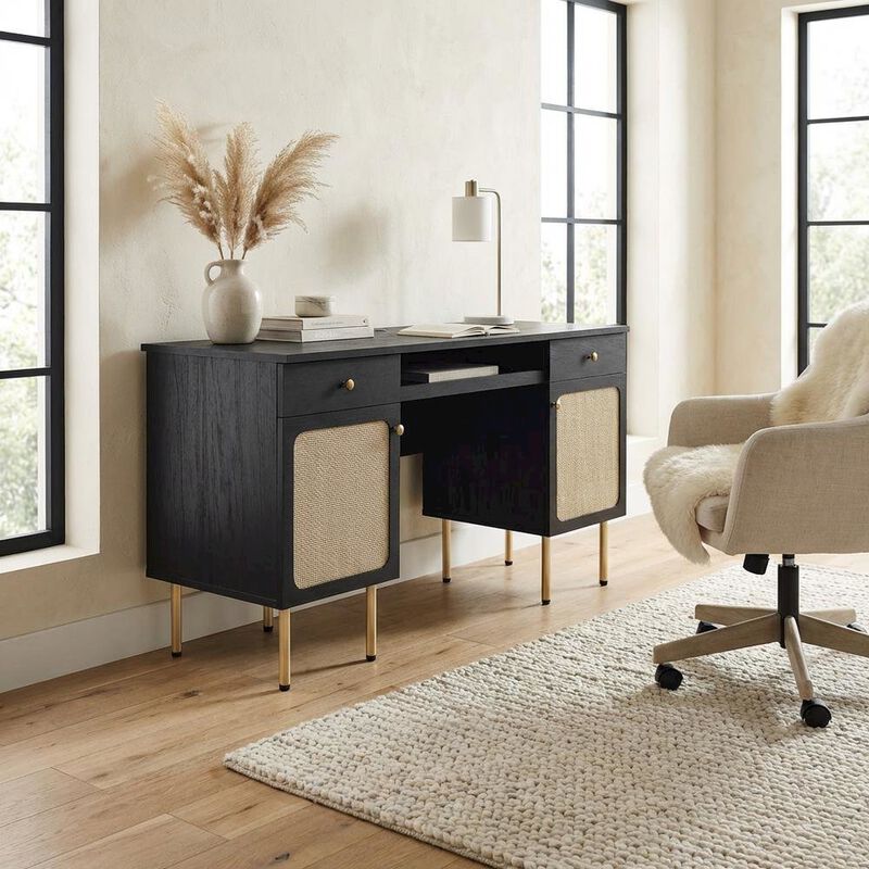 Modern Office Desk In Neutral Finish With Spacious Work Surface image number 4