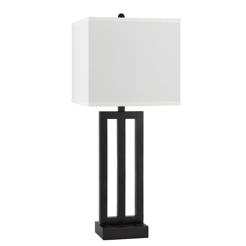 Haney Table Lamp, 1 Outlet, USB Port, Bronze Slim Keyhole Base 30 Inch - Benzara