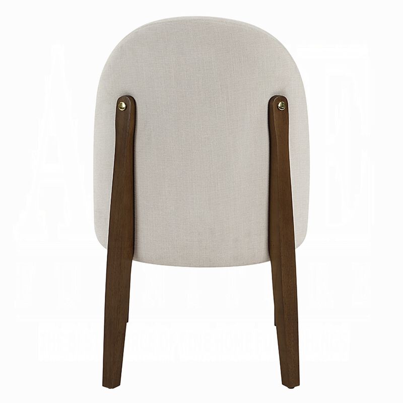 Gamo Set of 2 Side Dining Chair, Brown Rubberwood, Soft White Fabric - Benzara