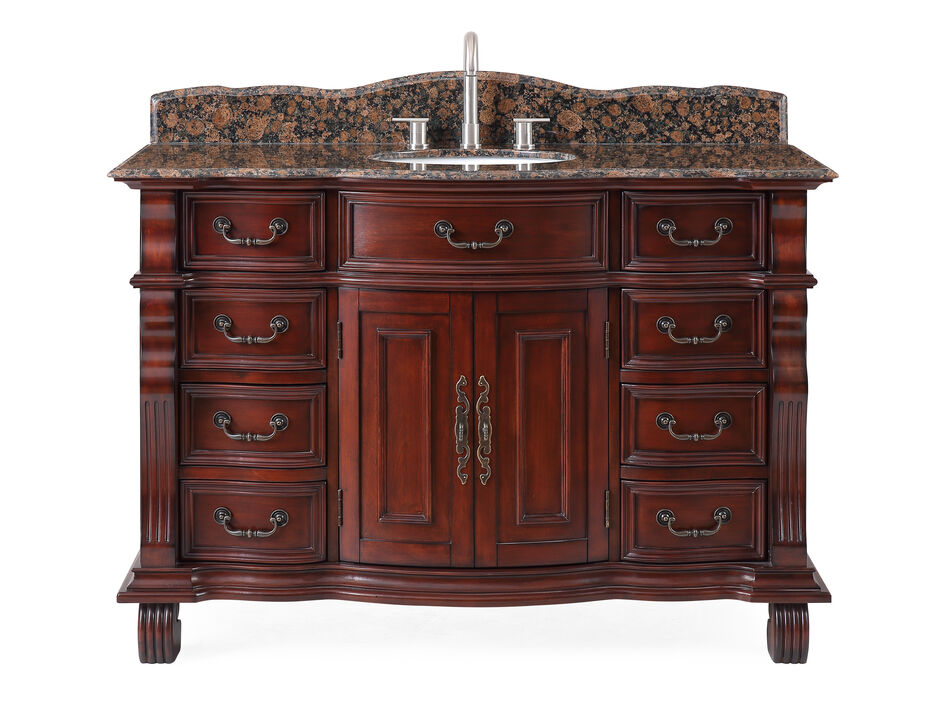 50 inch Antique Style Cherry Wood Hopkinton Bathroom Sink Vanity Baltic Brown Stone Top