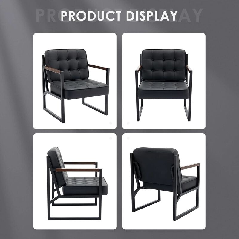ShipItFurniture Mid-Century Black Faux Leather Accent Chair image number 7