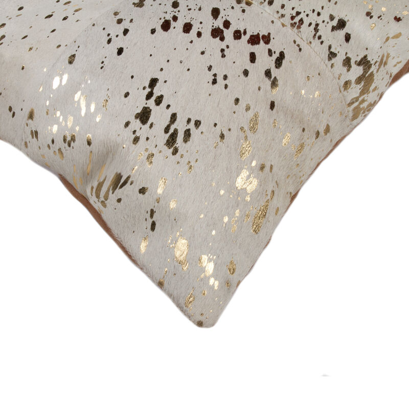HomeRoots Set of Two 18" Natural and Gold Abstract Cowhide Throw Pillows with Glitter image number 4